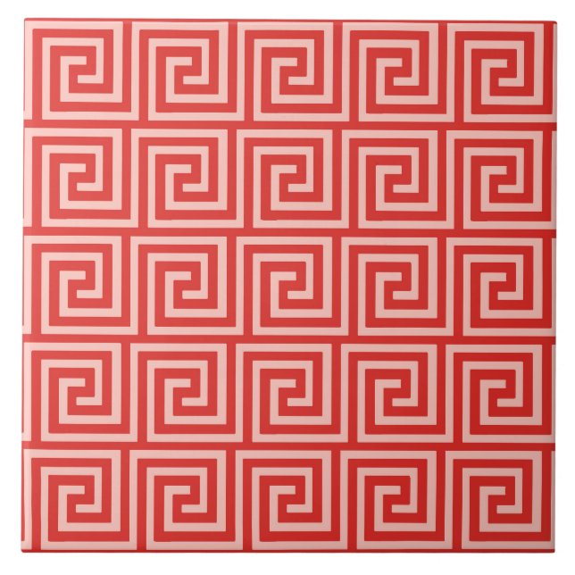 Carreau Clé grecque, nuances de corail rose (Devant)