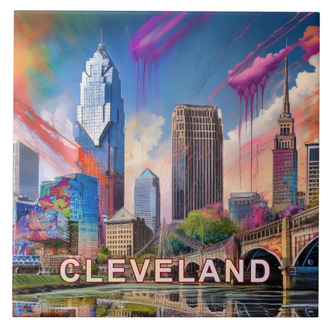 Carreau Cleveland Abstrait Skyline Art Modern City (Devant)