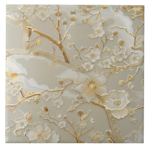 Carreau Cloisonne crème or motif floral motif