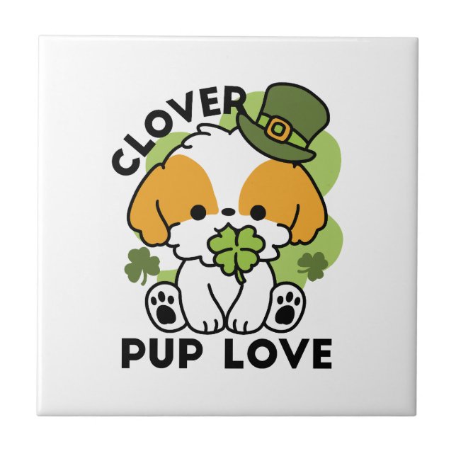 Carreau Clover Pup Love - St. Patrick's Day Chien Design (Devant)