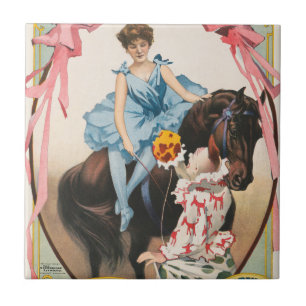 Carreau Clown Distribuant Des Fleurs À Une Femme À Cheval