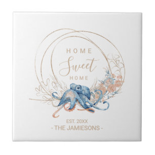 Carreau Coastal Accueil aquarelle bleue Octopus nom person