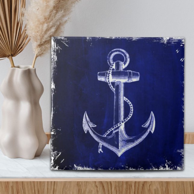 Carreau coastal chic nautical marine (beach coastal chic nautical navy blue anchor ceramic tile)