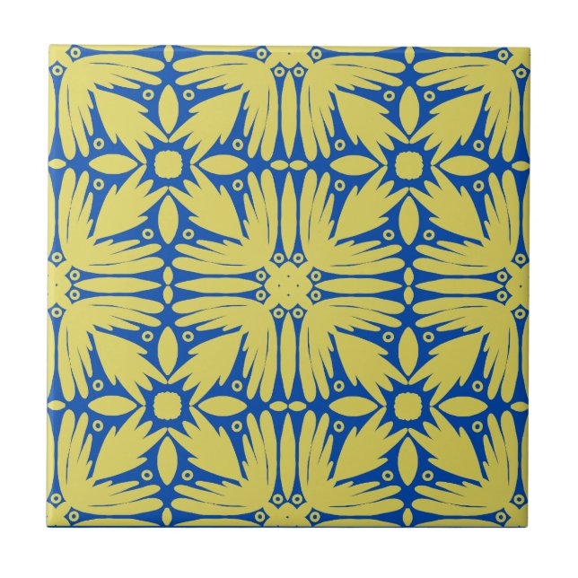 Carreau Cobalt Floral bleu et jaune (Devant)