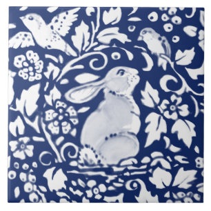 Carreau Cobalt Navy Blue Rabbit Bird Dedham Delft Morris C
