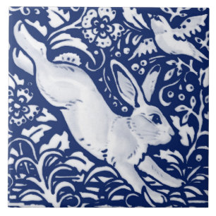 Carreau Cobalt Navy Blue Rabbit Bird Dedham face droit