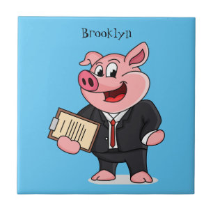 Carreau Cochon amusant en costume d'affaires dessin animé