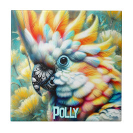 Carreau Cockatoo Bird Yellow Poppies Personalized