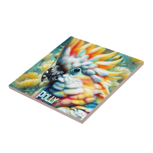 Carreau Cockatoo Bird Yellow Poppies Personalized (Côté)