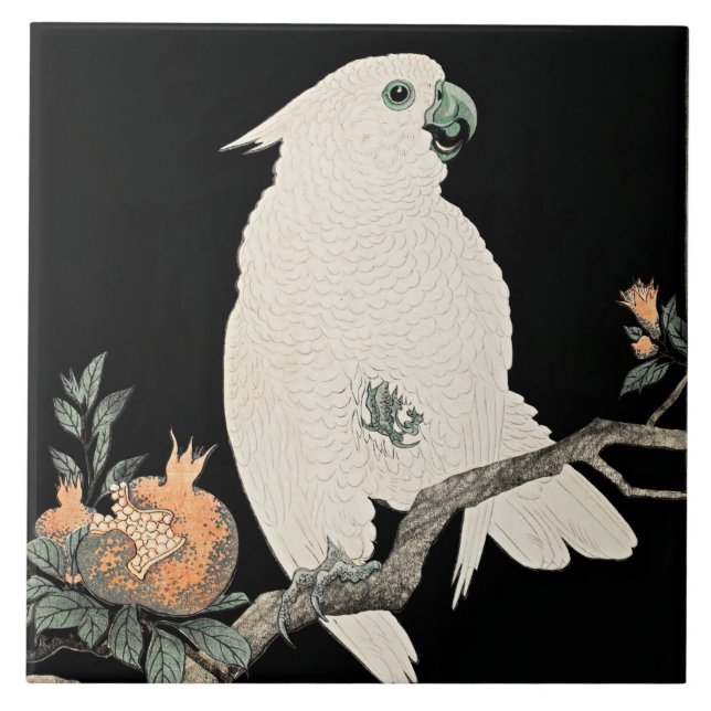 Carreau Cockatoo et grenade, art de Ohara Koson (Devant)