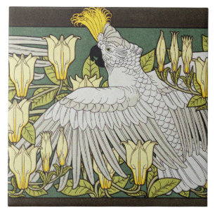 Carreau Cockatoos, Magnolia et souris blanches Art nouveau