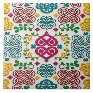 Carreau Cœur celtique vibrant et symphonie florale de nœud