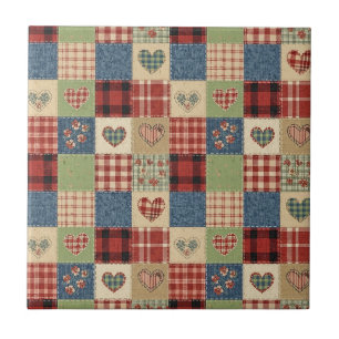 Carreau Cœur de courtepoint de campagne Patchwork Rouge Bl