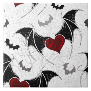 Carreau Coeur d'Halloween avec ailes de chauve-souris noir