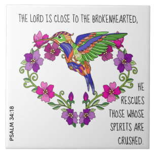 Carreau Coeur et colibri, w verset du psaume 34:18