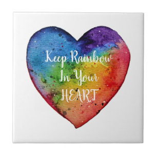 Carreau Coeur mignon d'arc-en-ciel d'aquarelle