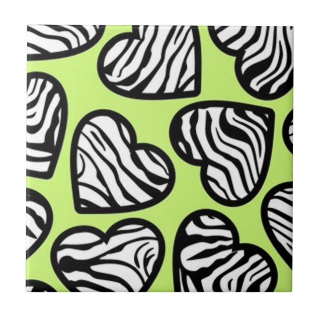 Carreau Coeur mignon vert citron noir blanc zèbre motif (Devant)