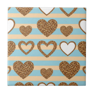 Carreau Cœur Pastel Tendance à Rayures avec Détails Dorés