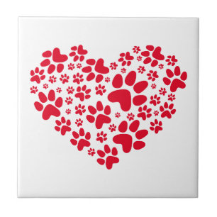 Carreau coeur rouge avec des pattes, motif animal de
