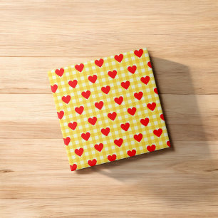 Carreau Coeur rouge Jaune En vichy Saint Valentin