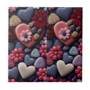 Carreau Coeurs Assortis et Fleurs Mosaïque