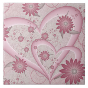 Carreau Cœurs et fleurs abstraits roses Amour Art fractal