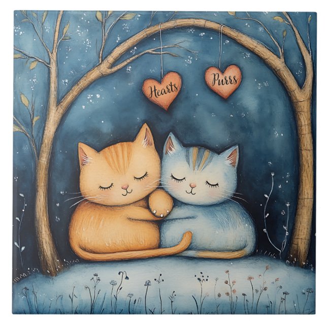 Carreau Coeurs et purres Soulmates Feline Art illustré (Devant)