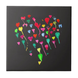 Carreau Coeurs fantaisie coloré arc-en-ciel art coeur