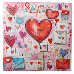 Carreau Coeurs lunaires et lettres d'amour Motif