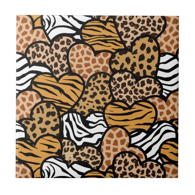 Carreau Coeurs motifs d'animaux amusants (Devant)