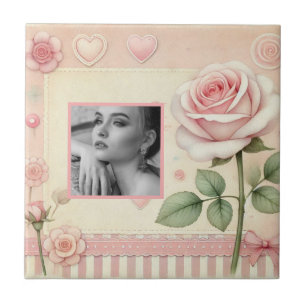 Carreau Coeurs roses vintages photo florale aquarelle