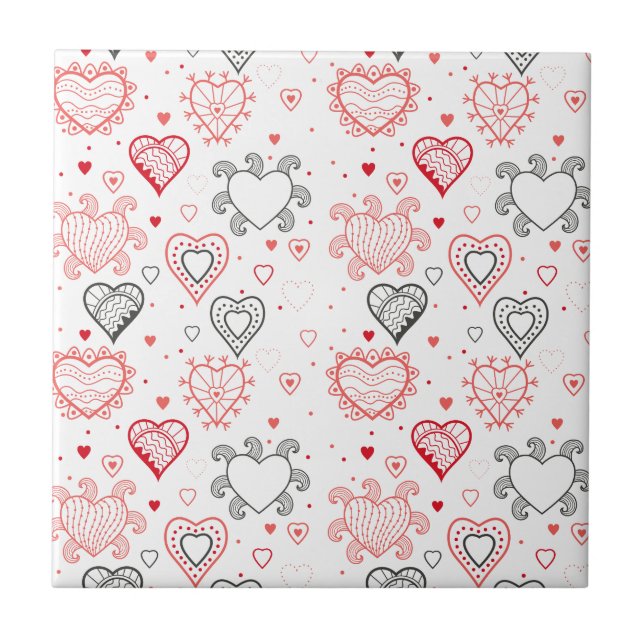 Carreau Coeurs rouges avec le motif noir d'accents (Devant)