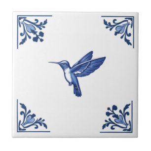 Carreau Colibri Bird Delft Blue and White Corners