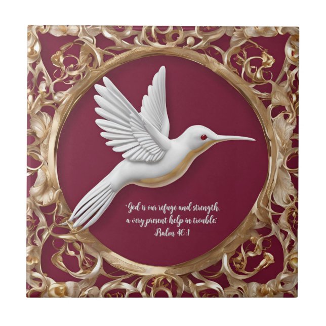 Carreau Colibri blanc sur Red Tall personnalisable (Devant)