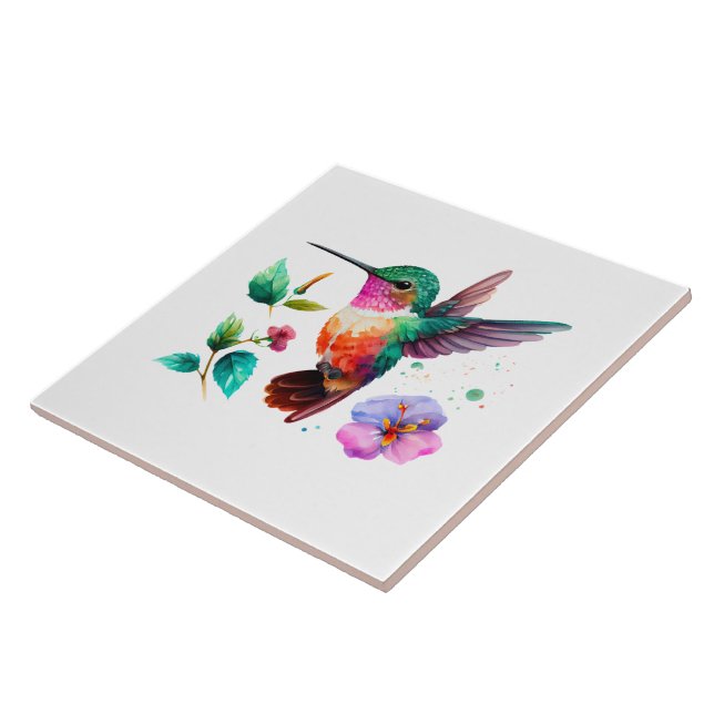Carreau Colibri et fleurs aux couleurs vives (Côté)