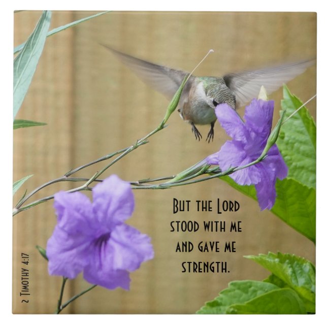 Carreau Colibri se nourrit de Fleur avec Verset d'écriture (Devant)