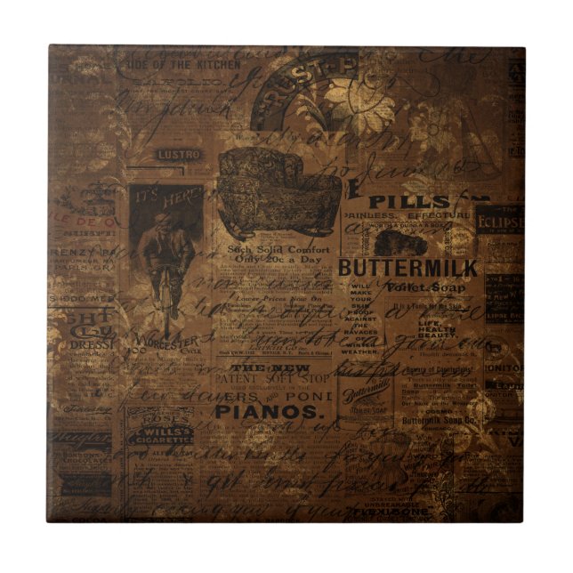 Carreau Collage de café vintage (Devant)