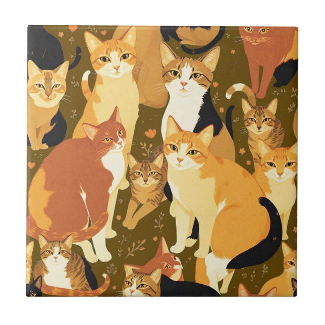 Carreau Collage de chats en Brown, Tan et Rust (Devant)
