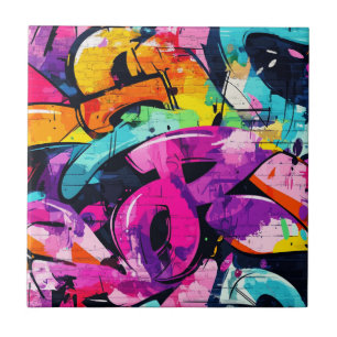 Carreau Collage de graffiti urbain avec des couleurs vives
