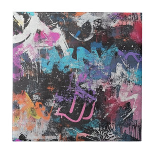 Carreau Collage de graffiti urbain avec des couleurs vives