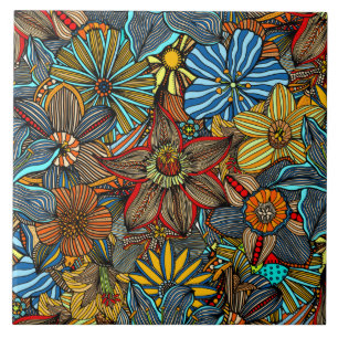 Carreau Collage floral coloré de fleur de porc
