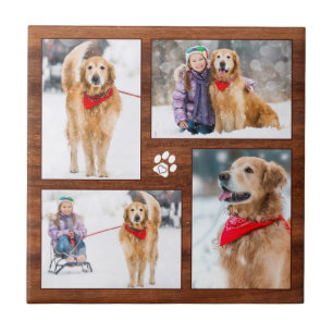 Carreau Collage photo Amoureux des chiens en bois rustique