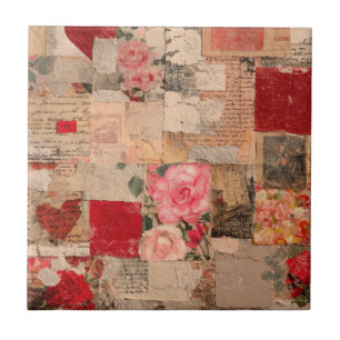 Carreau Collage romantique vintage Rose (5)