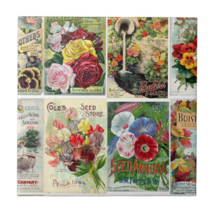 Carreau Collage vintage de catalogues de graine de fleur