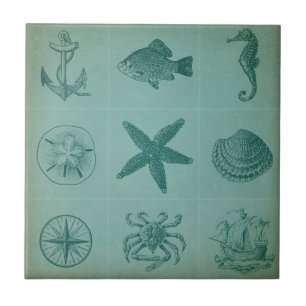 Carreau Collage vintage de thème d'océan