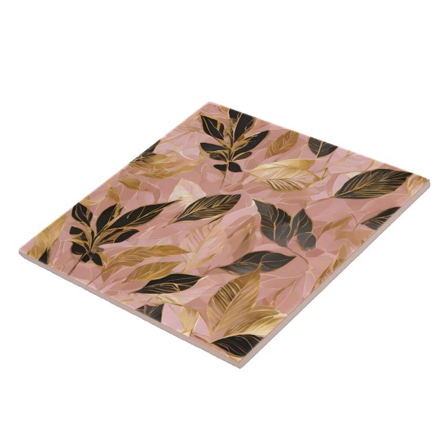 Carreau Collection de Feuilles Boho Populaire en or rose (Côté)