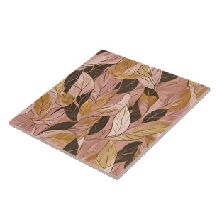 Carreau Collection de Feuilles de Boho Rouge Rose Populair