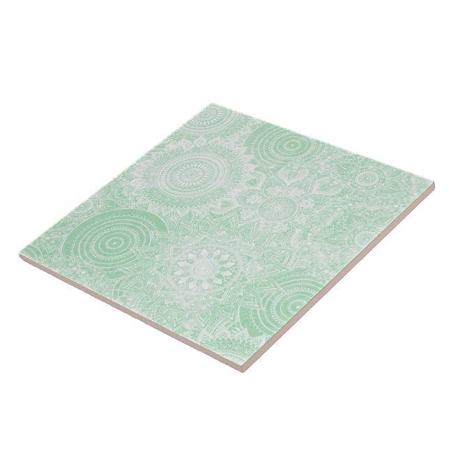 Carreau Collection Mandala blanche Design vert (Côté)