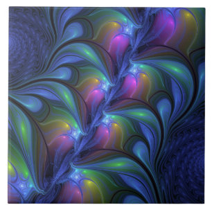 Carreau Coloré Lumineux Abstrait Bleu rose Vert Fractal