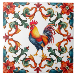 Carreau Coloré, Méditerranéen, mosaïque, coq, oiseau,
